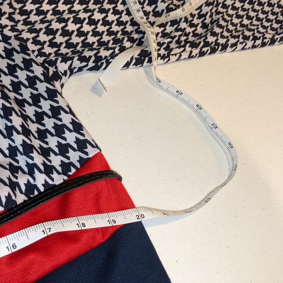 Lila Kass houndstooth blue Navy red white knit midi dress EU size xxxxl us 16.5 - Picture 12 of 15